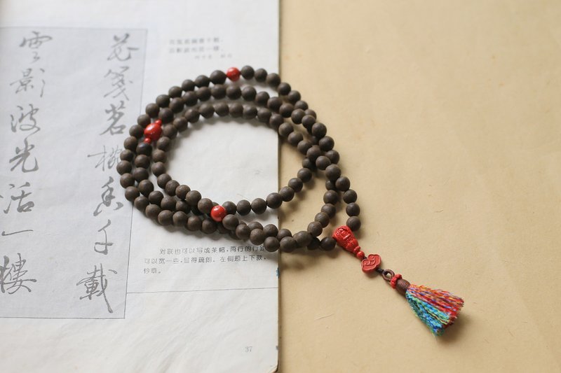 壹染指香品 | 108顆念珠 手搓古法龍涎香| 一物一圖 | 收藏級 - 手鍊/手環 - 植物．花 黑色