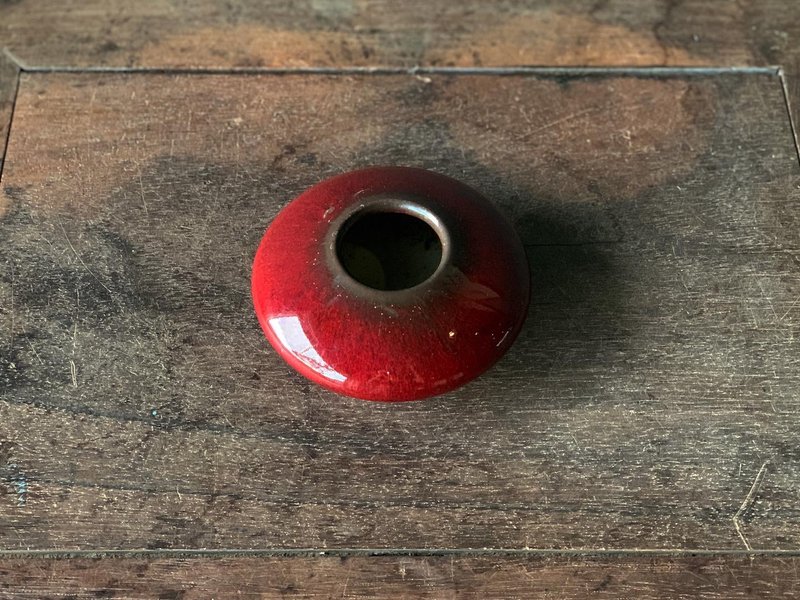 老件 紅釉圓型水洗 - 擺飾/家飾品 - 瓷 