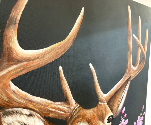 Original Deer Painting－Smile In The Dark - Shop chihyingheart