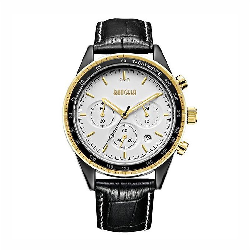 BAOGELA - ROADMASFER Collection - Black and White Dial / Black Leather Watch - นาฬิกาผู้ชาย - วัสดุอื่นๆ สีดำ