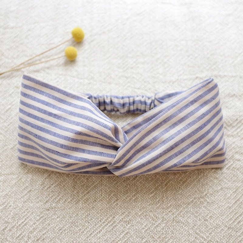 Natural wind wide ribbon. Retro blue stripes - Hair Accessories - Cotton & Hemp Blue