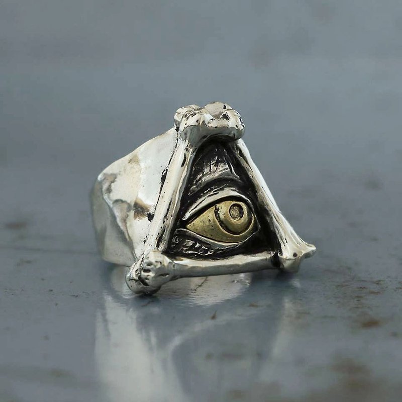 bone skeleton Biker Ring Skull silver freemason illuminati triangle masonic eye - General Rings - Other Metals Silver