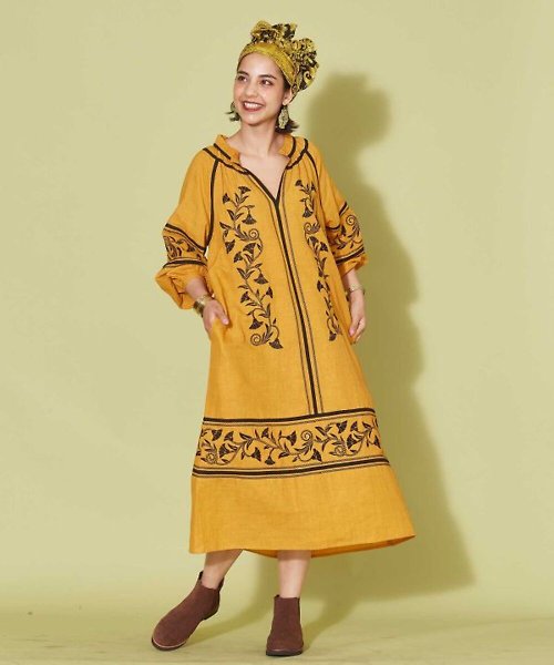 Saibaba Ethnique 快賣完【熱門預購】印度亞麻 植物圖騰 連衣裙 洋裝(2色)ITJ-3705