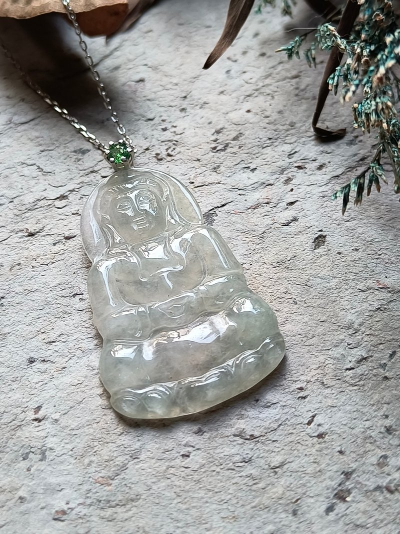 Natural Burmese Ice Avalokitesvara Jadeite Tsavorite Stone Pendant 249505 - สร้อยคอ - เครื่องเพชรพลอย สีใส