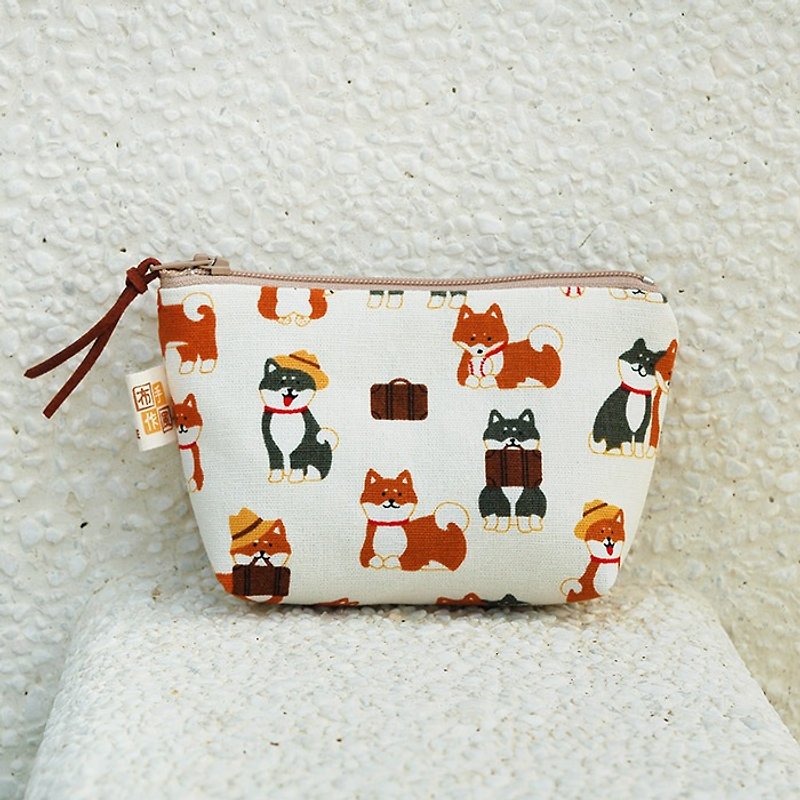 日本柴犬小收納袋 - 散紙包 - 棉．麻 橘色