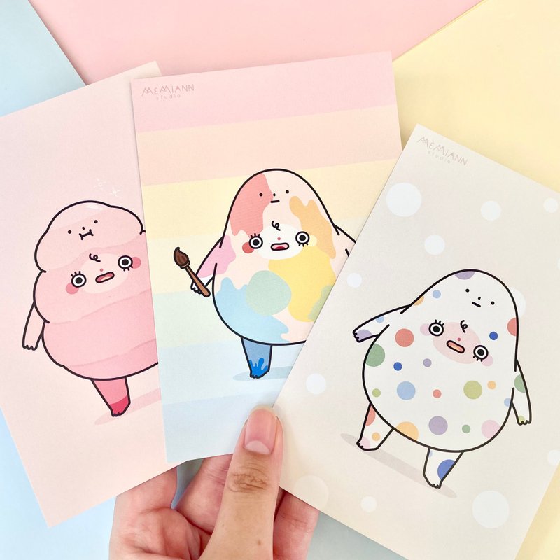 Postcard Gomi x Elements of Art | Set of 3 cards - Cards & Postcards - Paper Multicolor