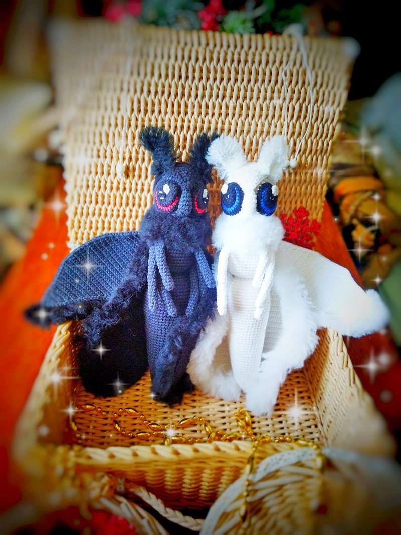 ぬいぐるみの蛾のおもちゃ。ぬいぐるみの白と黒の蛾の人形のおもちゃ。かぎ針編みのモル蛾 - 知育玩具・ぬいぐるみ - コットン・麻 