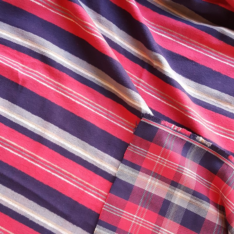 Reversible Madras Check x Stripe One-sided Brushed Cotton Coat Twill - เย็บปัก/ถักทอ/ใยขนแกะ - ผ้าฝ้าย/ผ้าลินิน หลากหลายสี