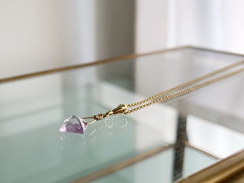 [February birthstone] Pink amethyst princess cut necklace - Necklaces - Semi-Precious Stones Pink