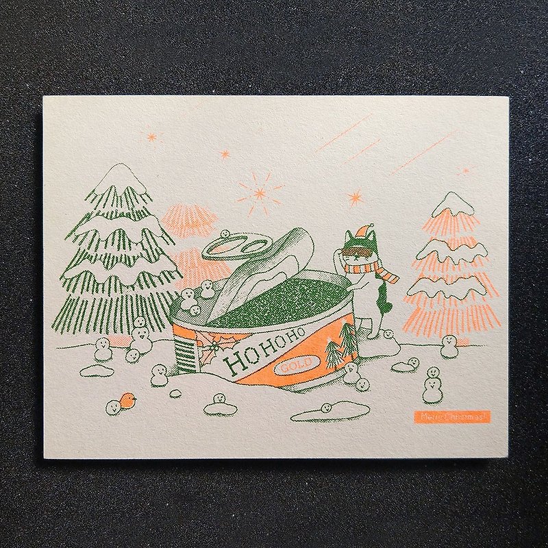 Christmas Jar - Handmade Printed Christmas Card - การ์ด/โปสการ์ด - กระดาษ สีเขียว