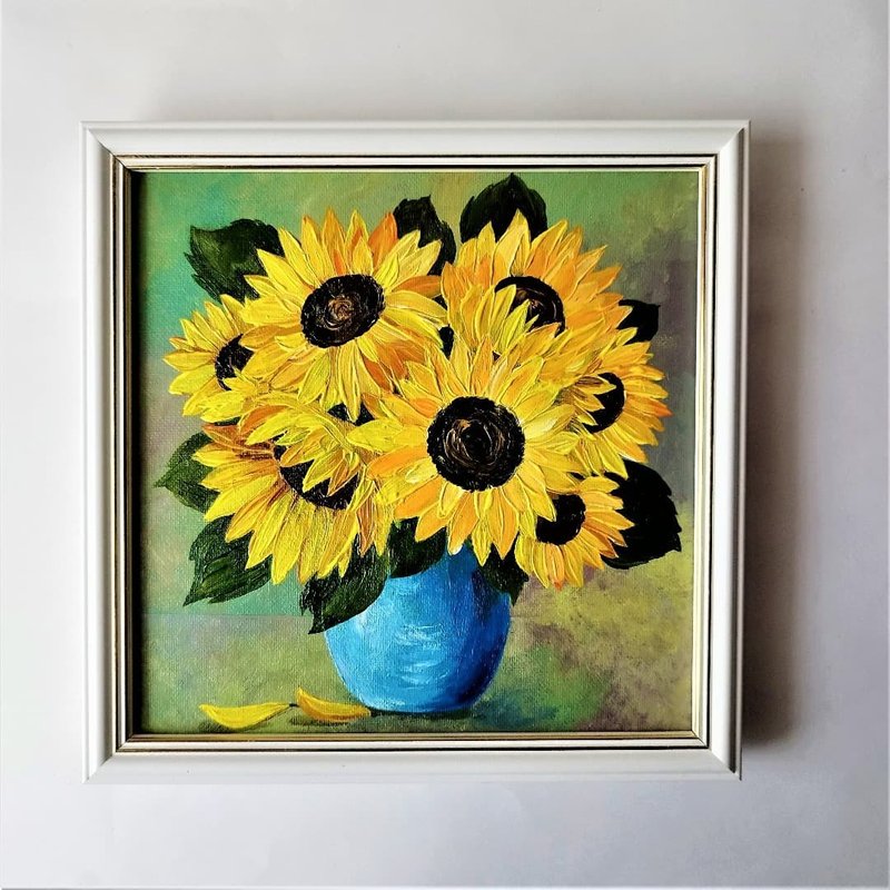 Sunflowers bouquet painting Canvas painting sunflower Wall Decoration 油畫 - 壁貼/牆壁裝飾 - 壓克力 多色