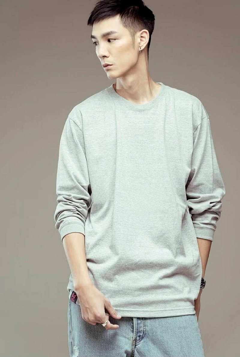 [Recommended for autumn and winter] Classic long-sleeved T-grey (boys version) - เสื้อยืดผู้ชาย - ผ้าฝ้าย/ผ้าลินิน สีเทา