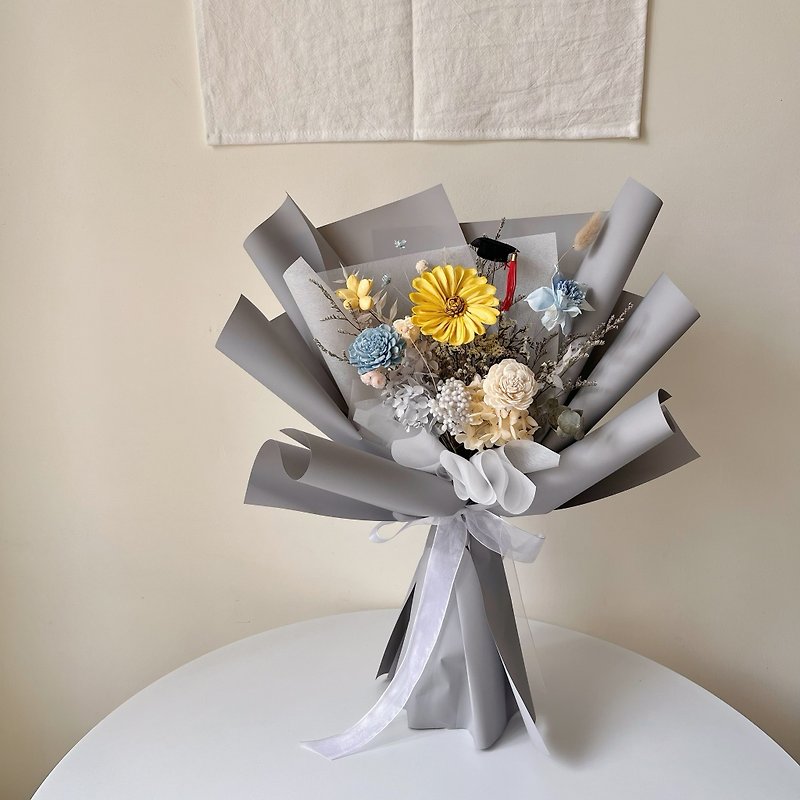 莫蘭迪灰 太陽花 乾燥花束 畢業花束 - 乾花/永生花 - 植物．花 灰色