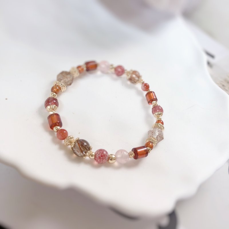 Black gold super seven, orange pomegranate, strawberry crystal natural stone bracelet - สร้อยข้อมือ - คริสตัล 