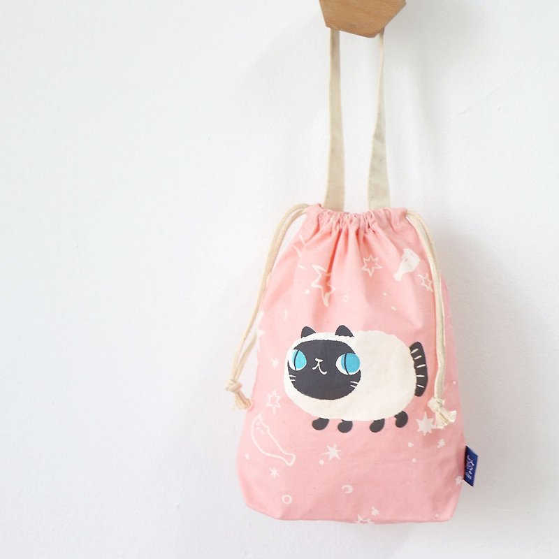 String Bag - Party Luna fishcat - กระเป๋าเครื่องสำอาง - ผ้าฝ้าย/ผ้าลินิน สึชมพู