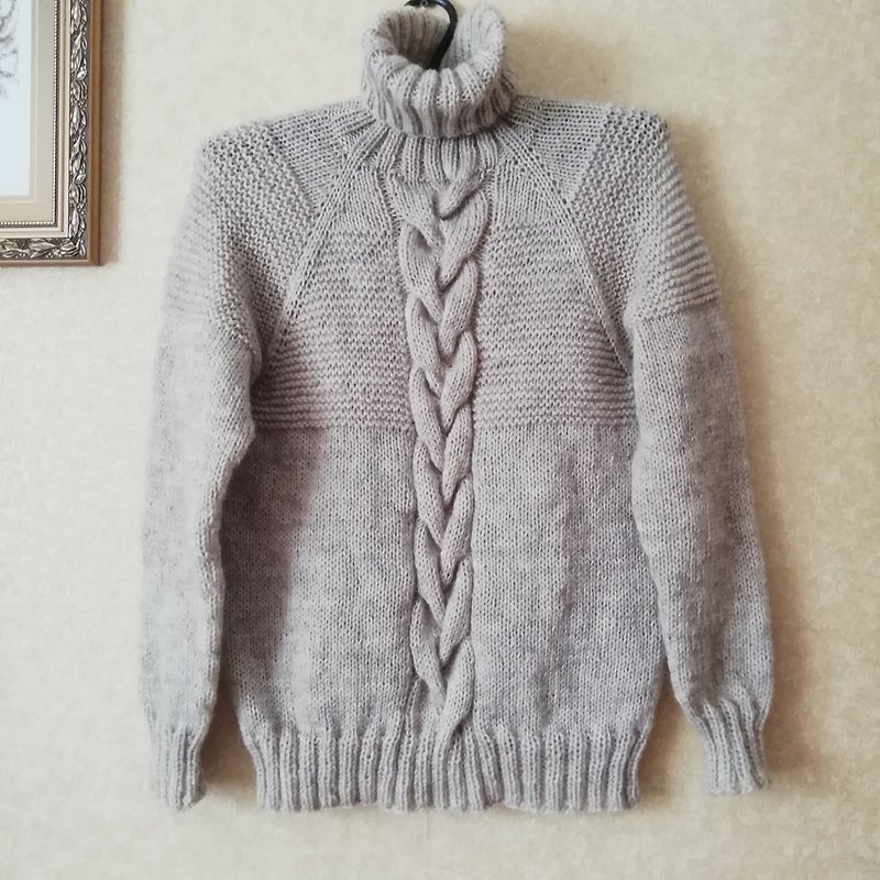 Men Knitted Sweater Warm Soft Wool Mohair Turtleneck Elegant Jumper Fisherman - Men's Sweaters - Wool Brown