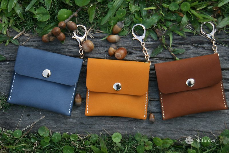 Handmade leather - square coin purse / key bag - gray blue - กระเป๋าใส่เหรียญ - หนังแท้ สีน้ำเงิน