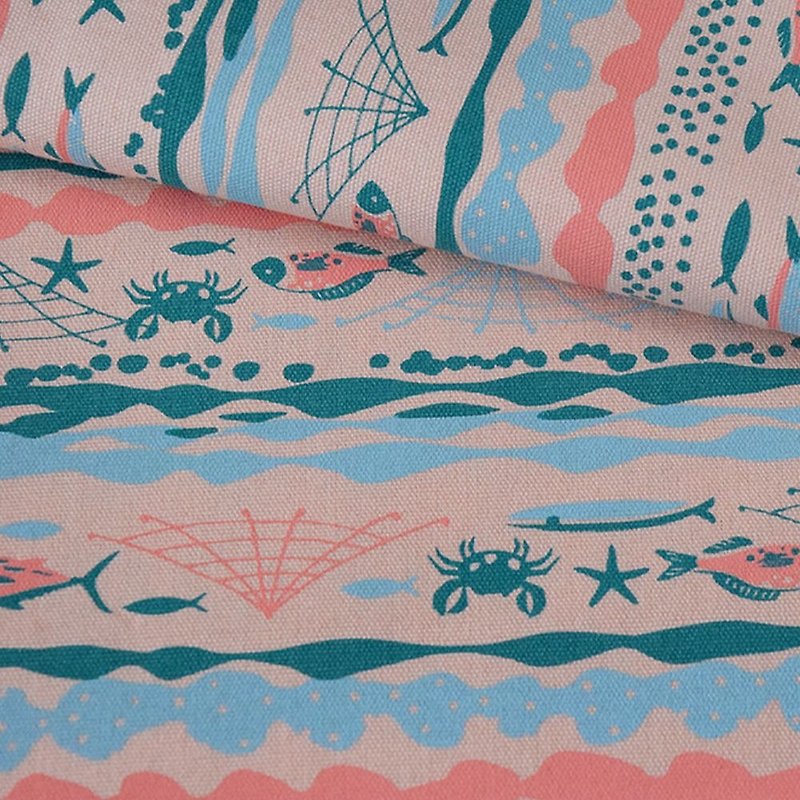 Hand-Printed Cotton Canvas - 250g/y / Fish / Pink, Orange, Green - Knitting, Embroidery, Felted Wool & Sewing - Cotton & Hemp 