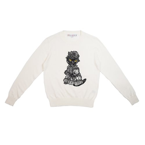 OSMOSIS 刺繡貓針織100%棉上衣 原創設計 文青 藝術家系列