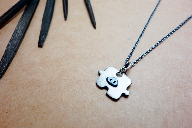Sterling silver ~ piglet necklace pig thing happy free lettering - สร้อยคอ - เงิน สีเงิน