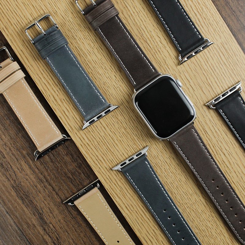 Apple Watch Single leather strap can be stamped with custom text to customize - สายนาฬิกา - หนังแท้ หลากหลายสี