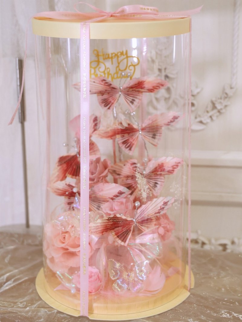 鈔票蝴蝶永生花盒 - 乾燥花/永生花 - 植物．花 粉紅色