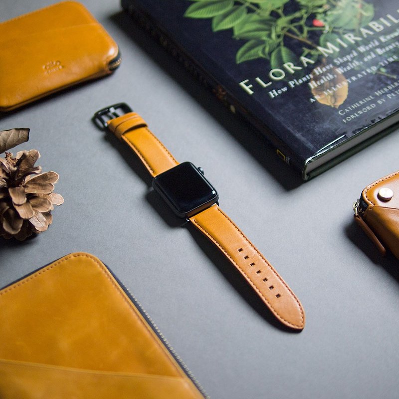 Alto Apple Watch 皮革錶帶 42/44/45/49mm - 焦糖棕 - 錶帶 - 真皮 橘色