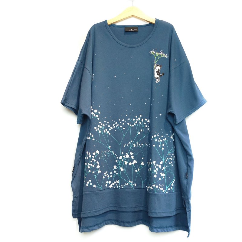 [Gypsophila] Short Front Short Back Long Wide Top - Women's Tops - Cotton & Hemp Blue