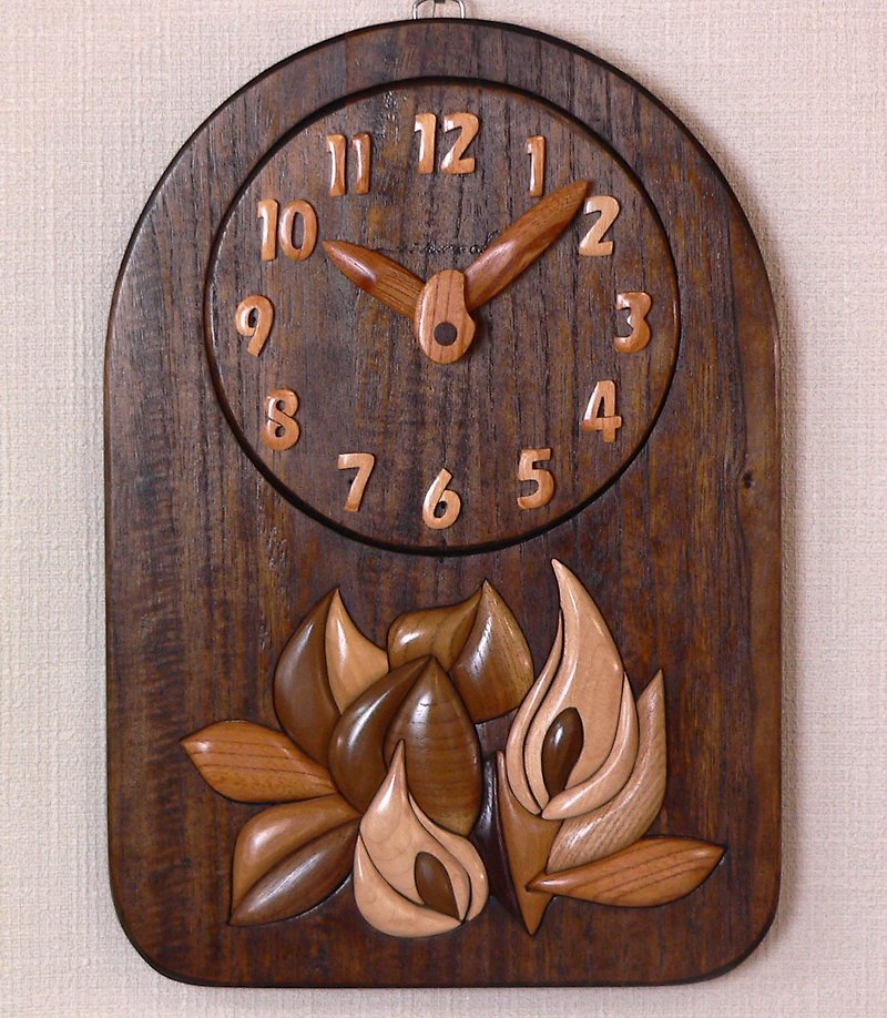 時計　水芭蕉  skunk cabbage - 時鐘/鬧鐘 - 木頭 咖啡色