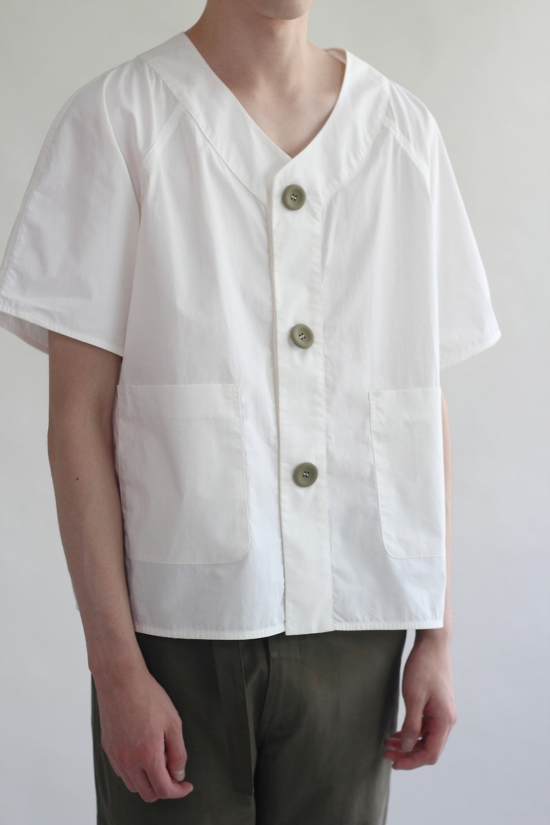Raglan Sleeve Button Top - Off-white - เสื้อยืดผู้ชาย - ผ้าฝ้าย/ผ้าลินิน ขาว