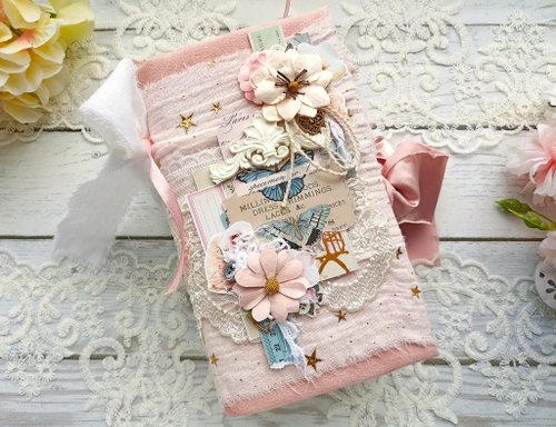 junkjournals Large Floral garden junk journal handmade Lace french chic blooms notebook