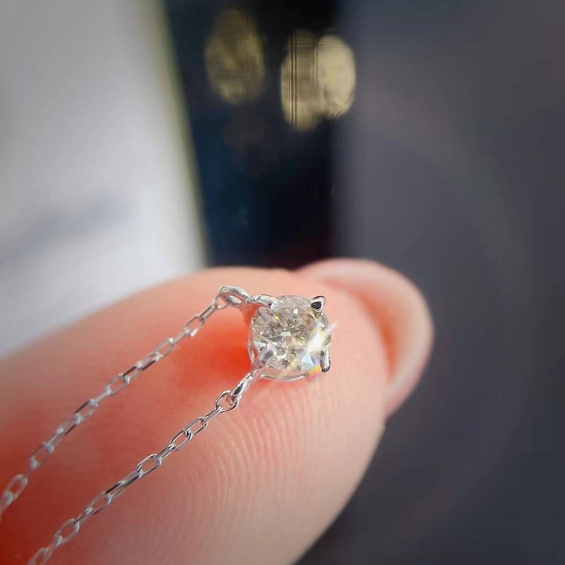 *Certificate attached*Japan Made 18k 12 Points Classic Four-Claw Real Diamond/Diamond Necklace/Necklace Tiffany - สร้อยคอ - เครื่องประดับ สีเงิน