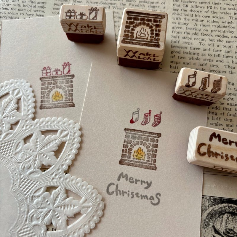 Eraser stamp Fireplace Christmas motif stamp set of 4 - Stamps & Stamp Pads - Rubber 