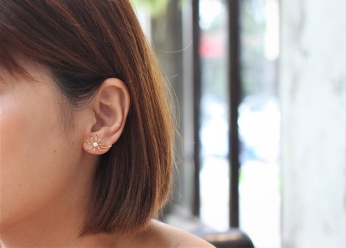 One N Only Jewelry 【母親節禮物】~飄落浦公英~ 純真白水晶珍珠14K注金無痛耳夾