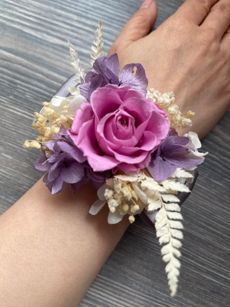 [Wrist flower] immortal flower/no withered flower/rose/jewelry/wedding/hand decoration/prom - Corsages - Plants & Flowers 