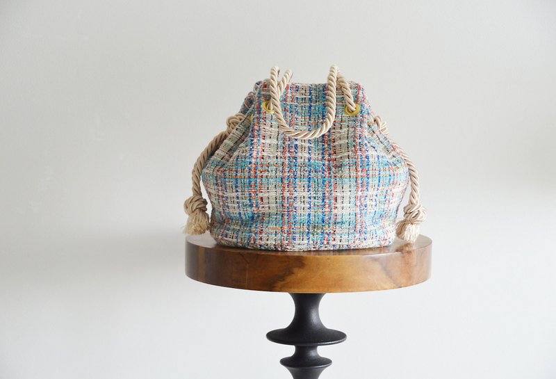 Made in Italy Summer Fancy Tweed 2way Marine Bag Mare - กระเป๋าถือ - ผ้าฝ้าย/ผ้าลินิน สีน้ำเงิน