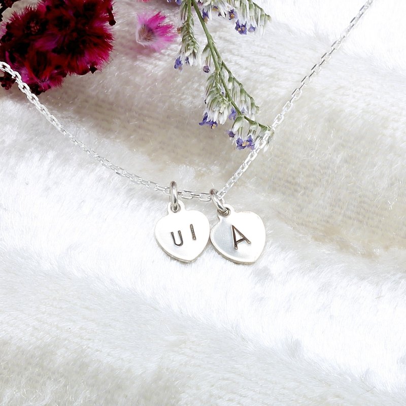 Custom double love stamping letter digit s925 sterling silver necklace Valentine - สร้อยคอ - เงินแท้ สีเงิน