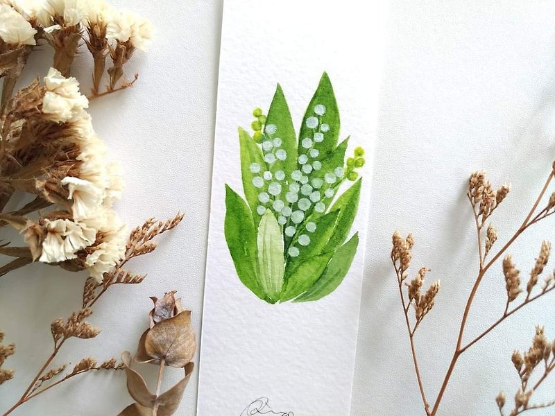 Lily of The Valley Watercolor Illustration Bookmark, Card (Original) - การ์ด/โปสการ์ด - กระดาษ สีเขียว