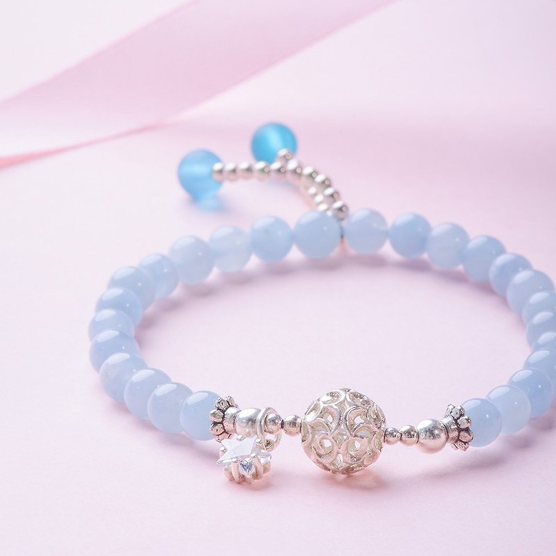 Aquamarine 925 Sterling Silver Zircon Star Natural Crystal Bracelet | Planting Star Bracelet - Bracelets - Crystal Blue