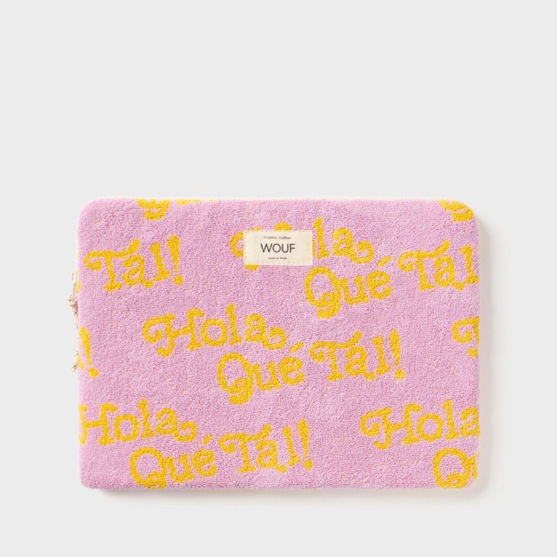 Wouf Spain Hi! Hello terry cloth 13-14 inch thin and light laptop case - กระเป๋าแล็ปท็อป - ผ้าฝ้าย/ผ้าลินิน สึชมพู