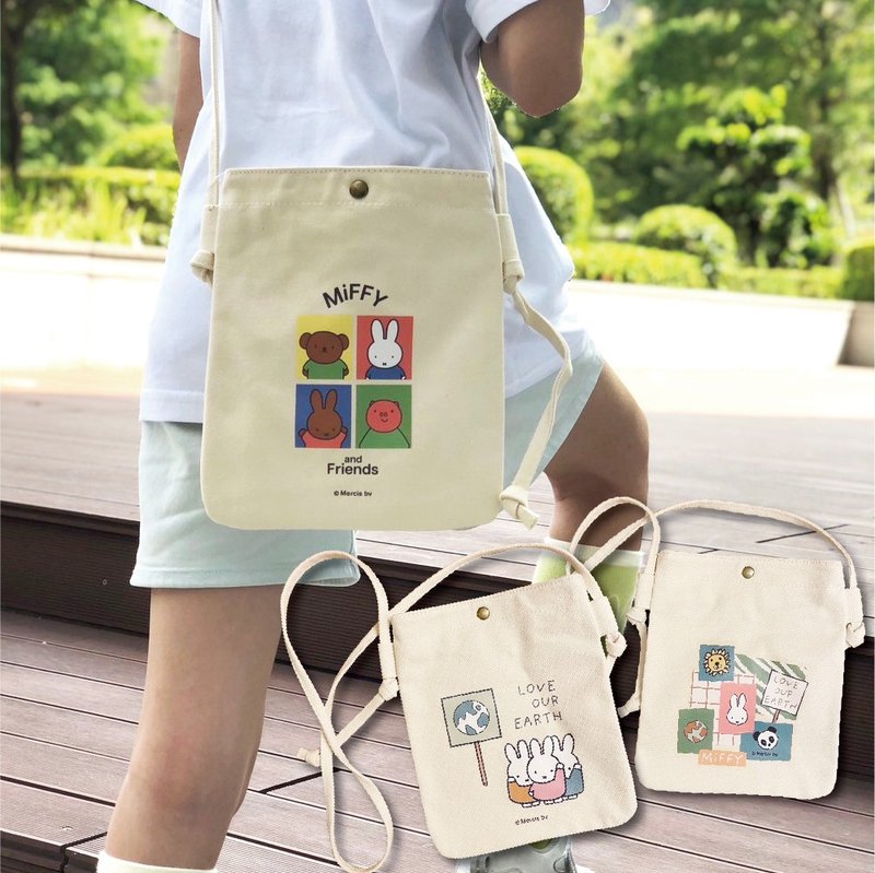 【Miffy】綁帶手機包 帆布包 斜背包 - 側背包/斜背包 - 棉．麻 