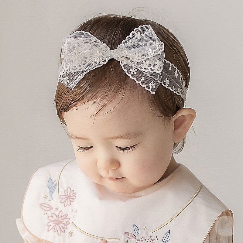 Happy Prince Korean-made Relieve Lace Bow Baby Girl and Children Hairband - หมวกเด็ก - ผ้าฝ้าย/ผ้าลินิน 
