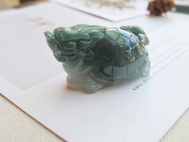 Natural Burmese Jade [Oil Green Dragon Turtle] Jade A Goods Lucky Lucky God Beast - Necklaces - Jade White