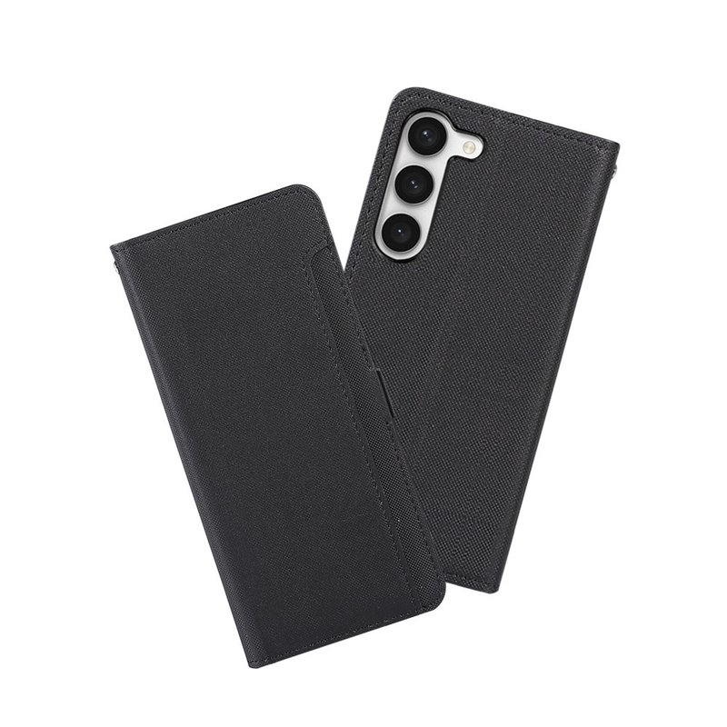 CASE SHOP Samsung S23 前收納側掀皮套-黑 - 手機殼/手機套 - 其他材質 黑色