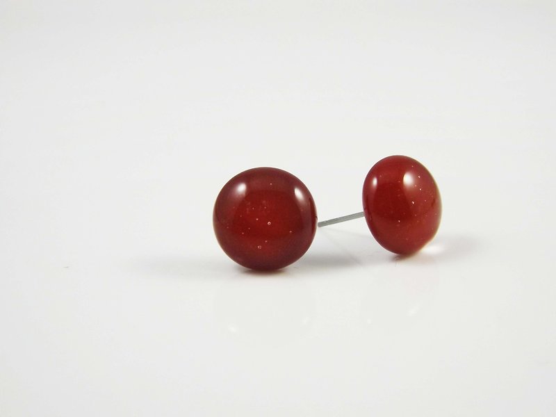 琉璃耳(圓)Pantone 188 - 耳環/耳夾 - 玻璃 紅色