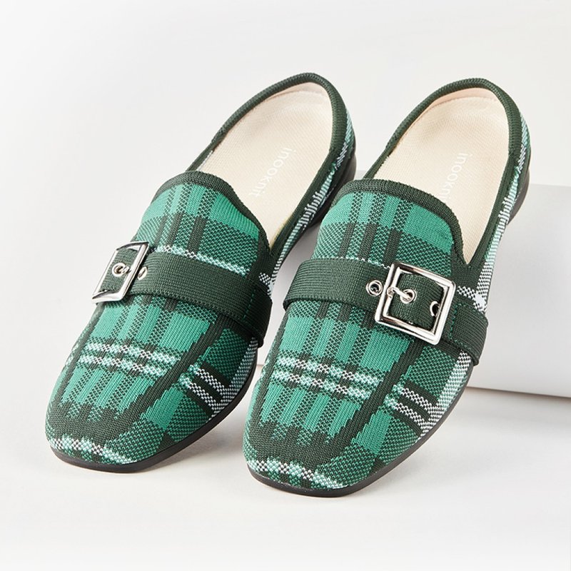 Goth Prom Mules Black Plaid - Mary Jane Shoes & Ballet Shoes - Polyester Green