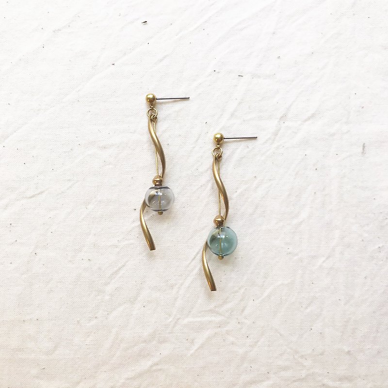 Customized Gift_Glass Bronze Earrings_Elegant Rotation_Gray and Dark Green (Clip can be changed)