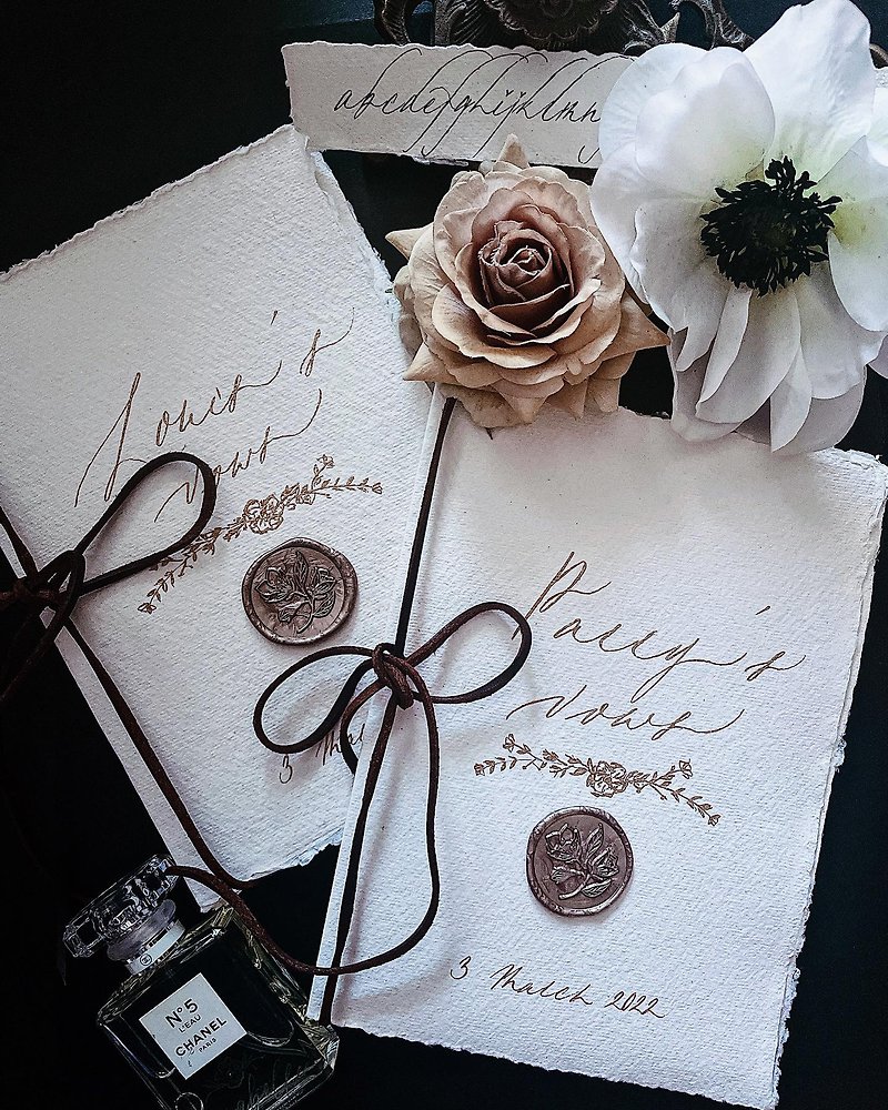 革紐付き手作り紙の結婚式の誓い（2点セット）| VOWS BOOK - フォトアルバム - 紙 カーキ
