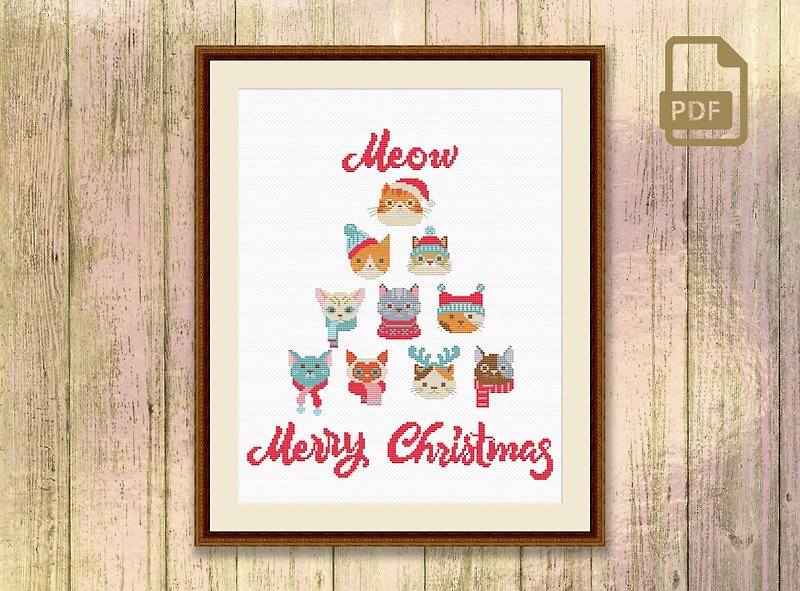 Meow Merry Christmas Cross Stitch Pattern #ch019