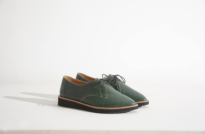 Platform Derby | Dark Green - Women's Oxford Shoes - Genuine Leather Green